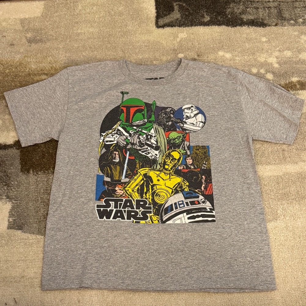 Star Wars Gray Tee with Iconic Character Graphics